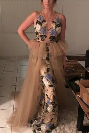 Promfast New Arrival A-line Appliques Tulle Long Prom Dresses Evening Dress PFP1790