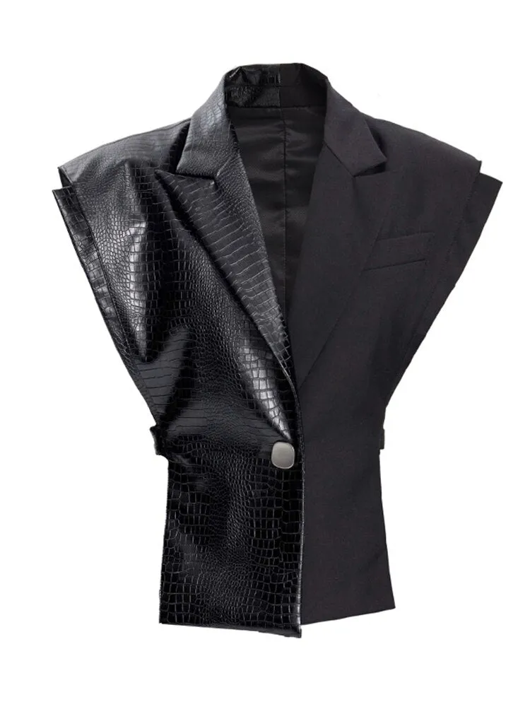 PU Leather V Neck Sleeveless Vest