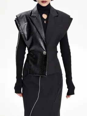 PU Leather V Neck Sleeveless Vest