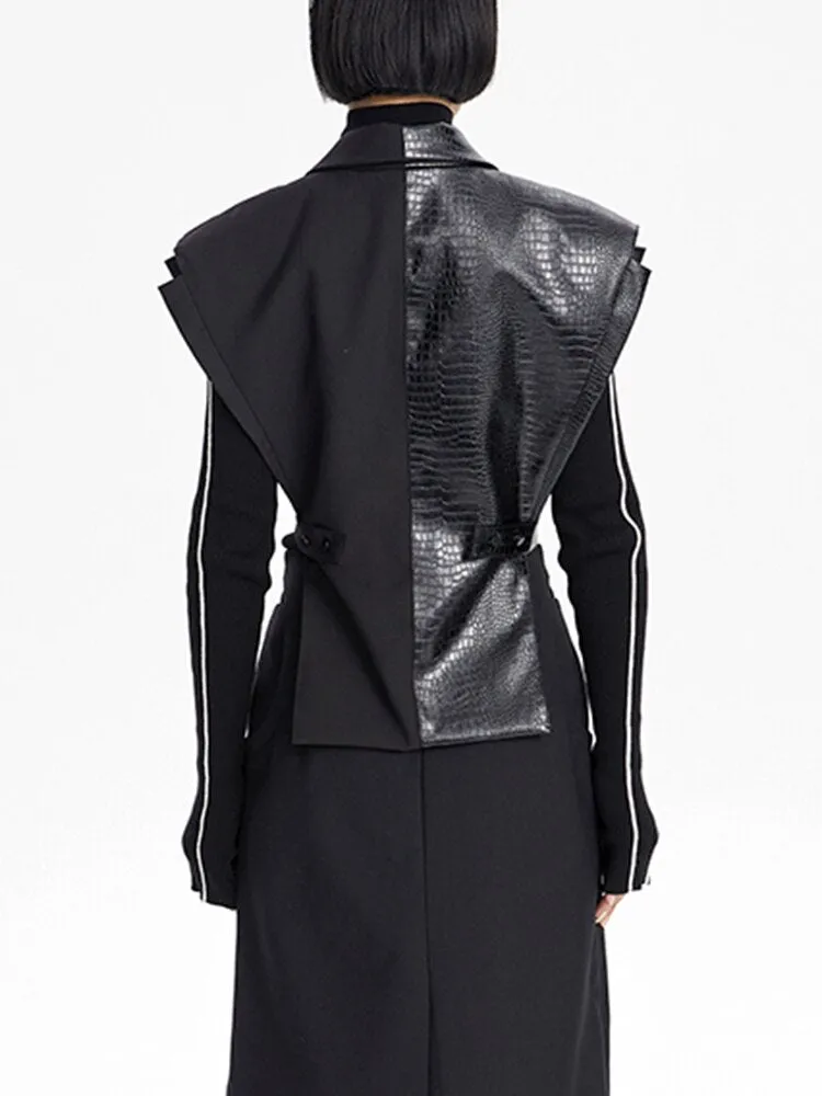 PU Leather V Neck Sleeveless Vest