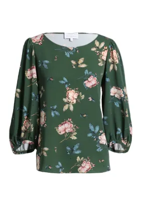 Round Neck Rose Blouse in Green