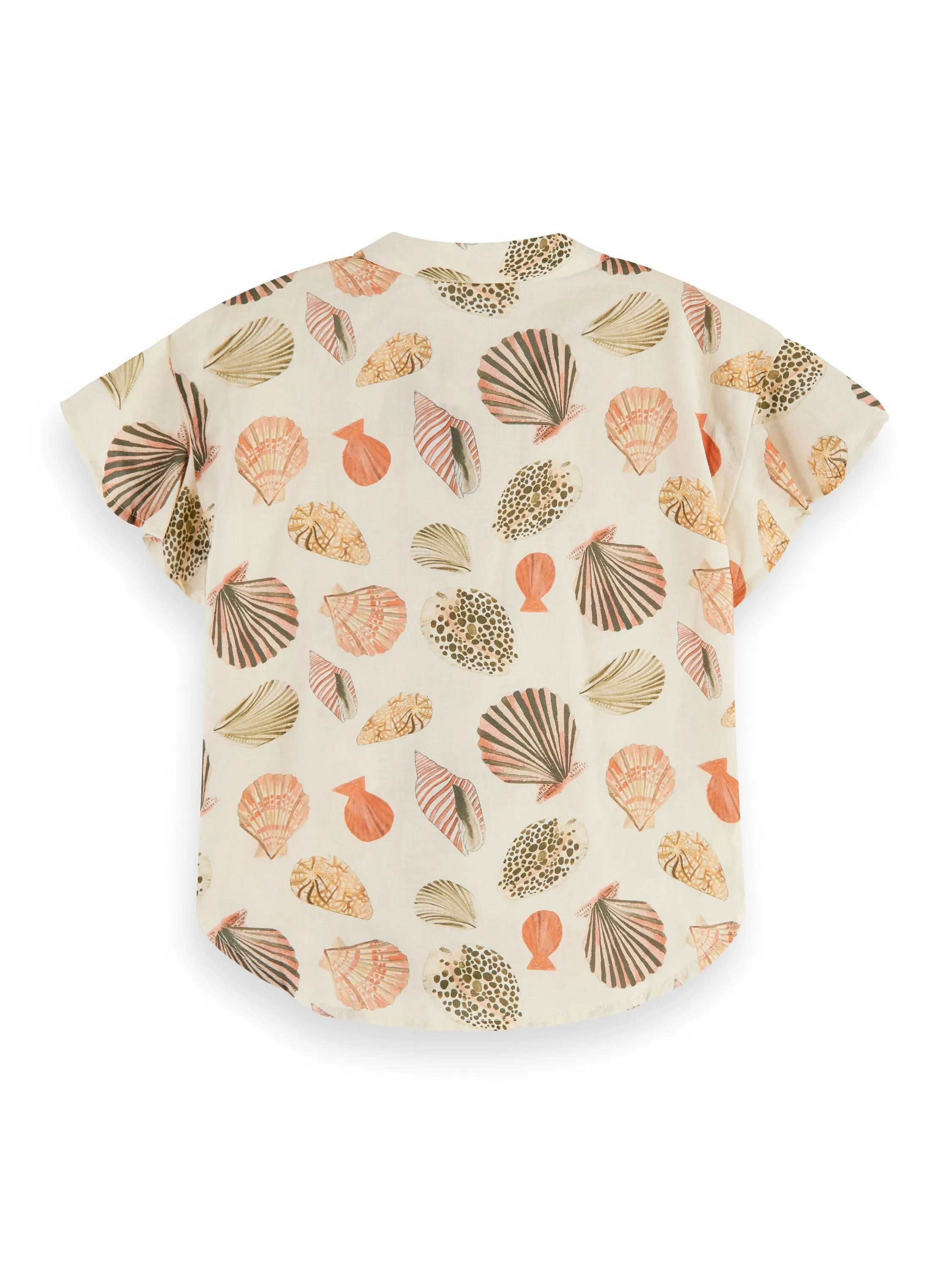 Scotch & Soda Cream Knotted Front Short Sleeved Shirt with Shells Print _ 176698-6913