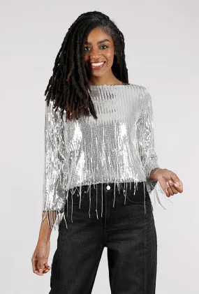 Sequin Fringe Top, Silver
