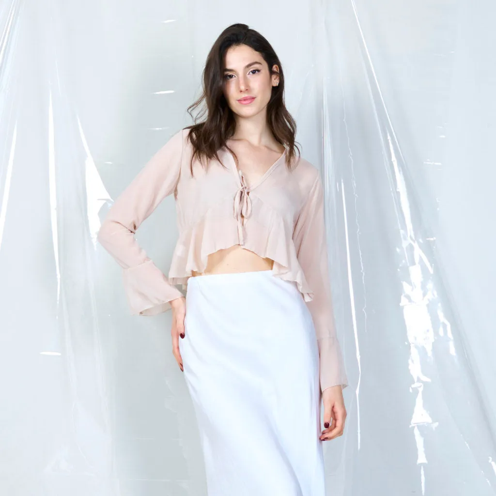 Sheer tie-front blouse wholesale