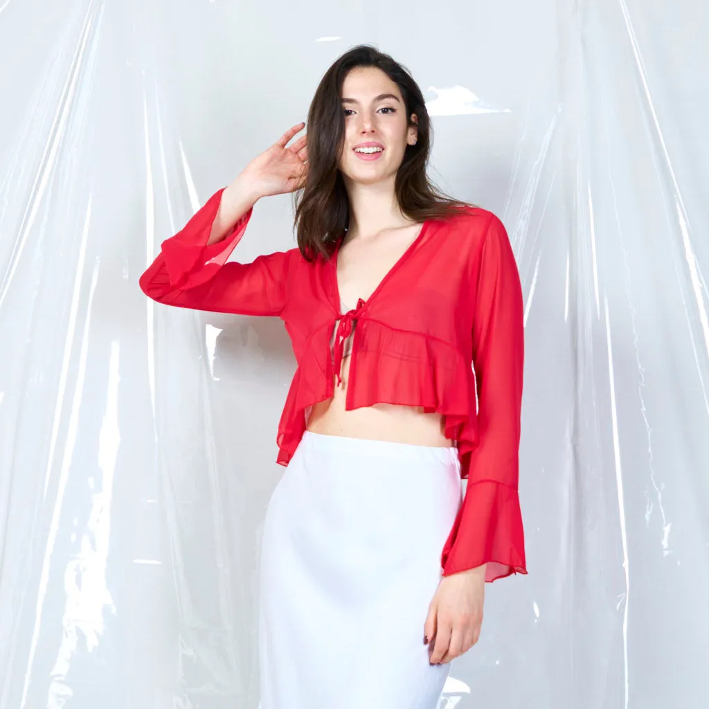 Sheer tie-front blouse wholesale