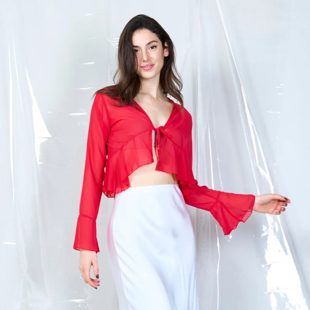 Sheer tie-front blouse wholesale