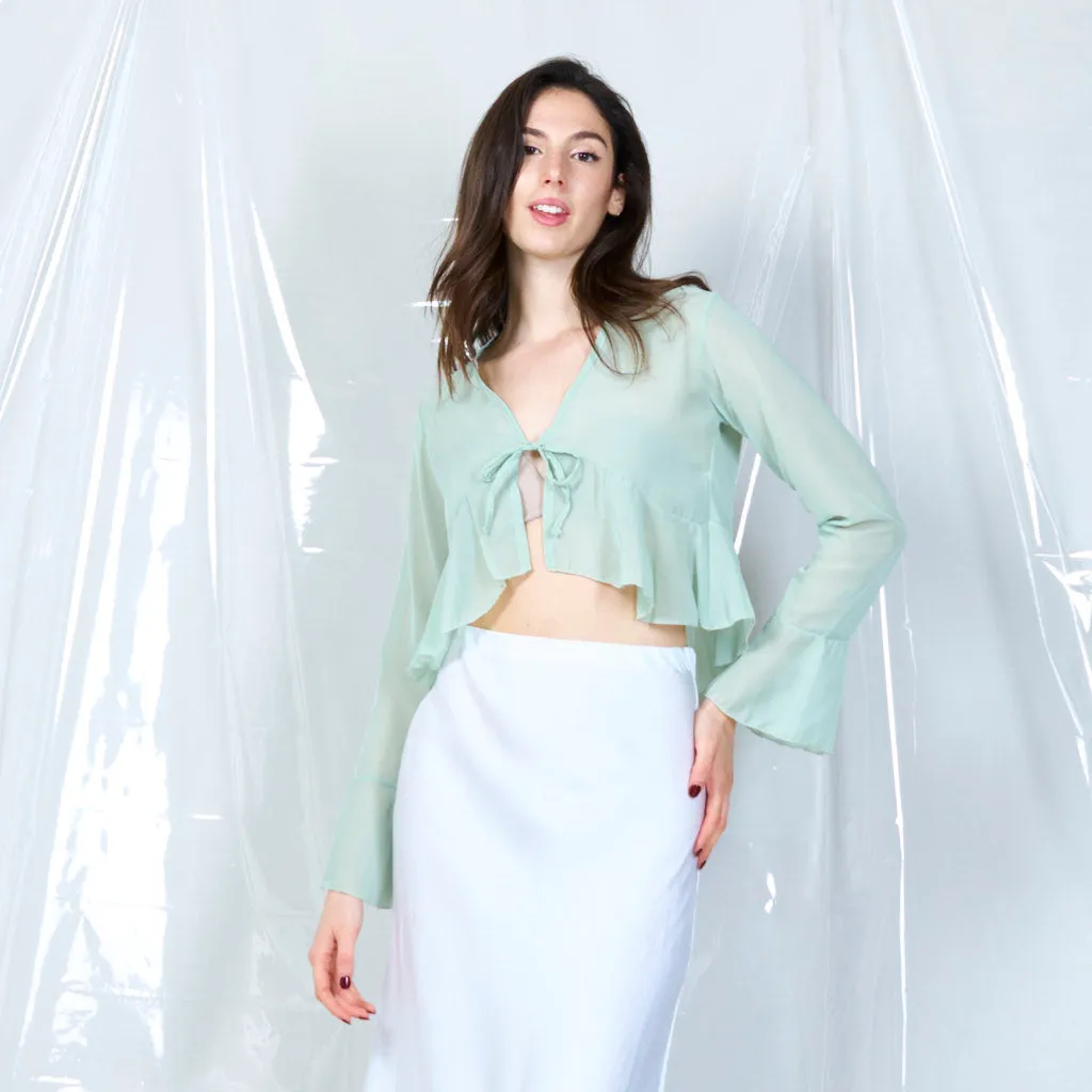 Sheer tie-front blouse wholesale