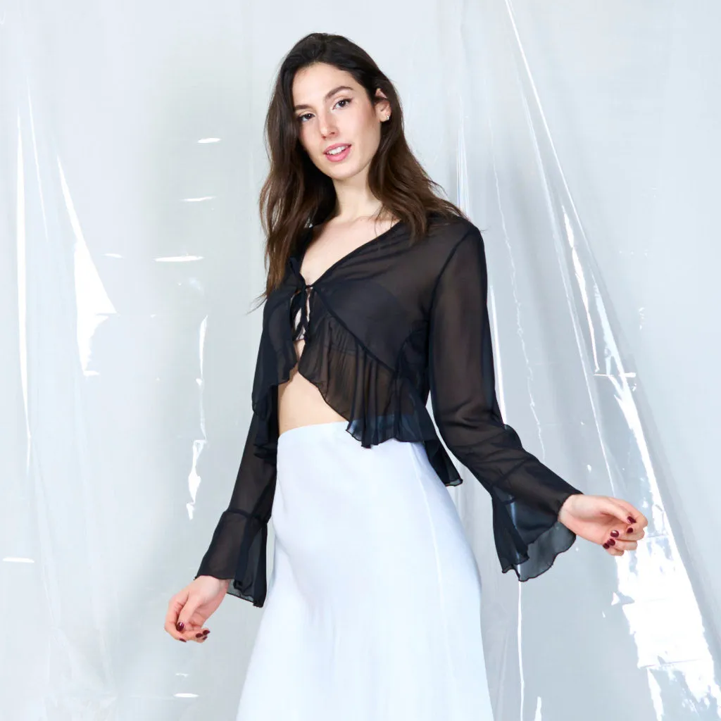 Sheer tie-front blouse wholesale