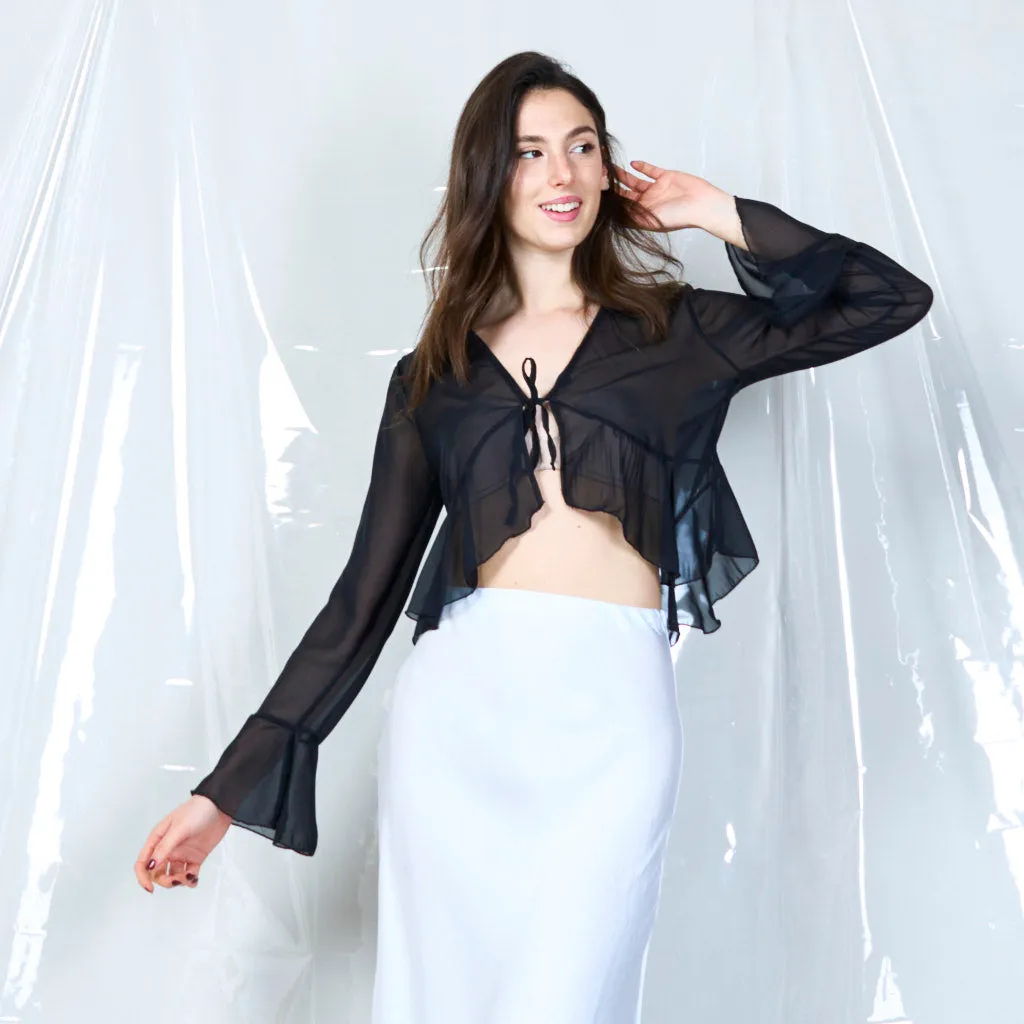 Sheer tie-front blouse wholesale