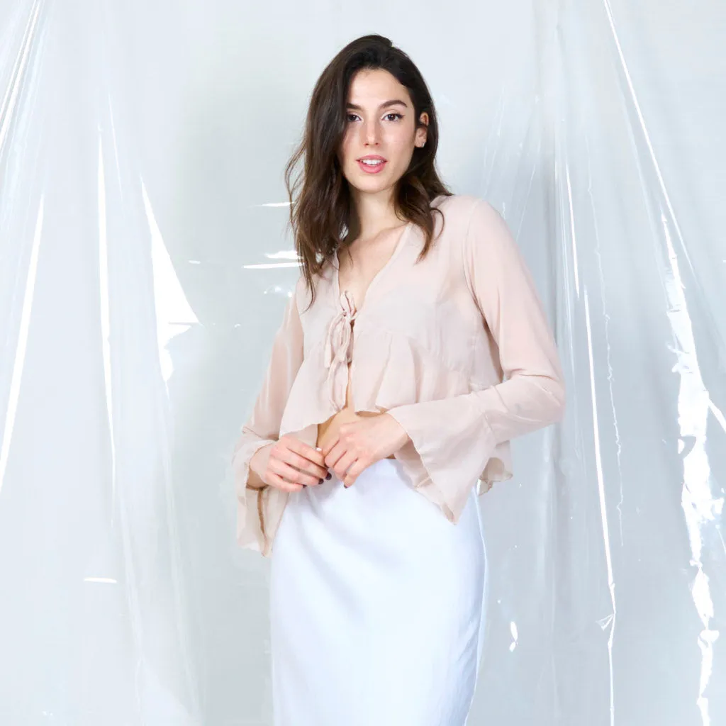 Sheer tie-front blouse wholesale