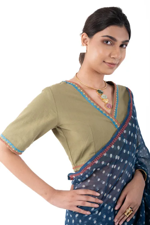 Shifrah Soof Embroidered Olive Half Sleeve Blouse