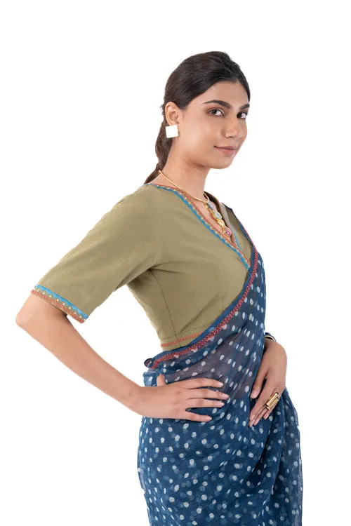 Shifrah Soof Embroidered Olive Half Sleeve Blouse