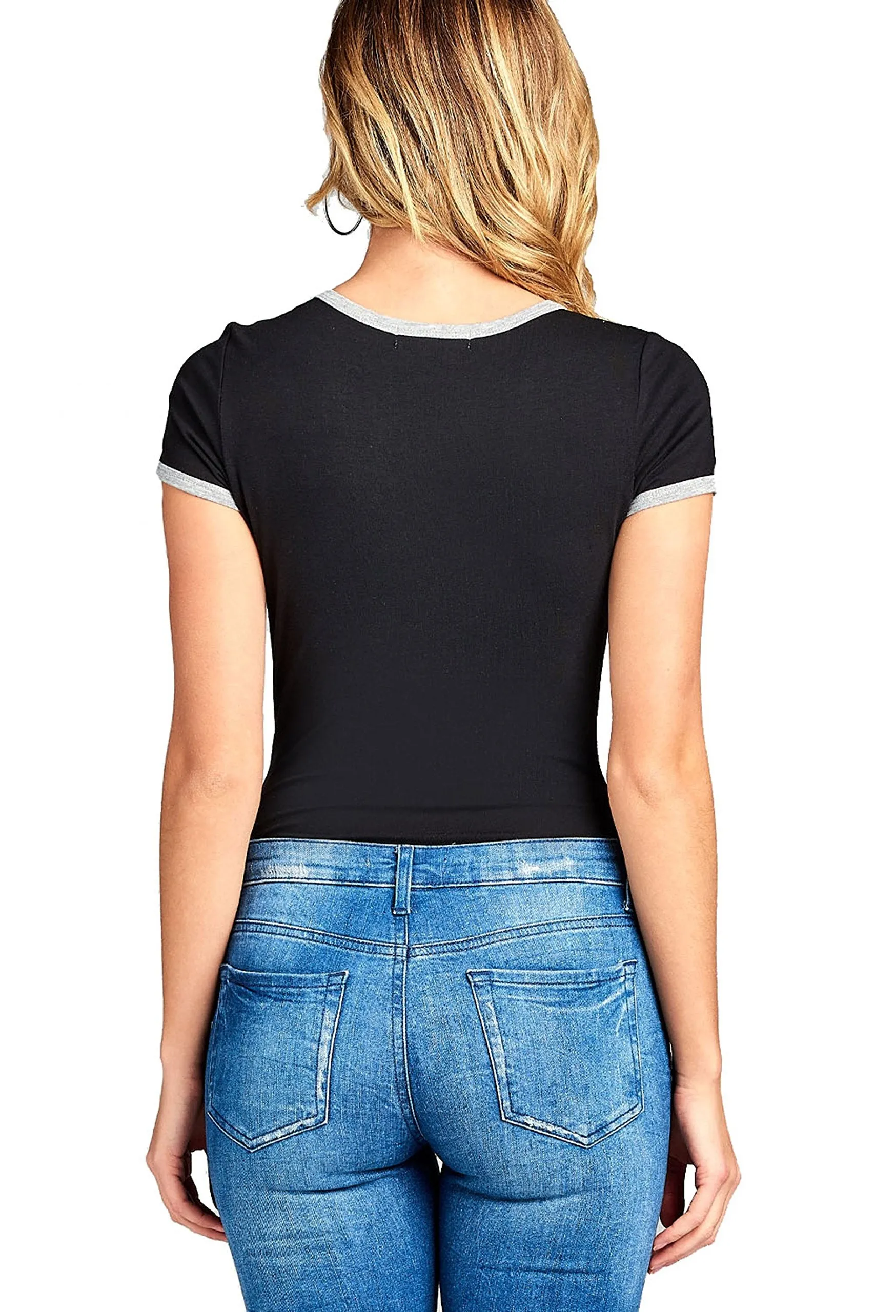 Short Sleeve Ringer Tee Scoop Neck Casual Bodysuit