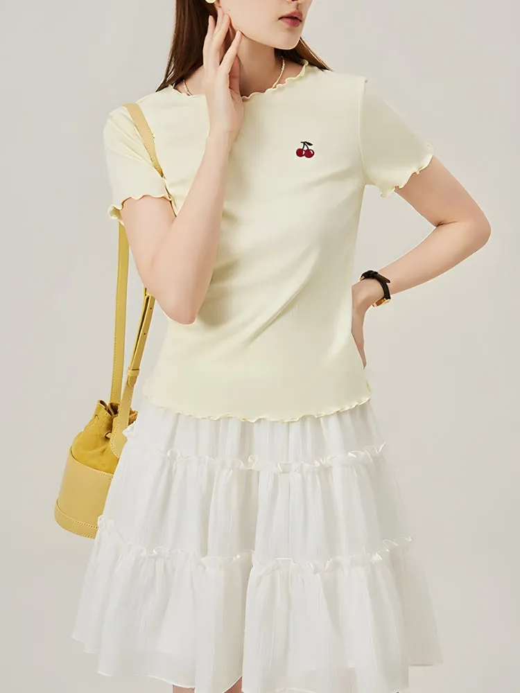 Soft Girl Cherry Lettuce Edge Tee