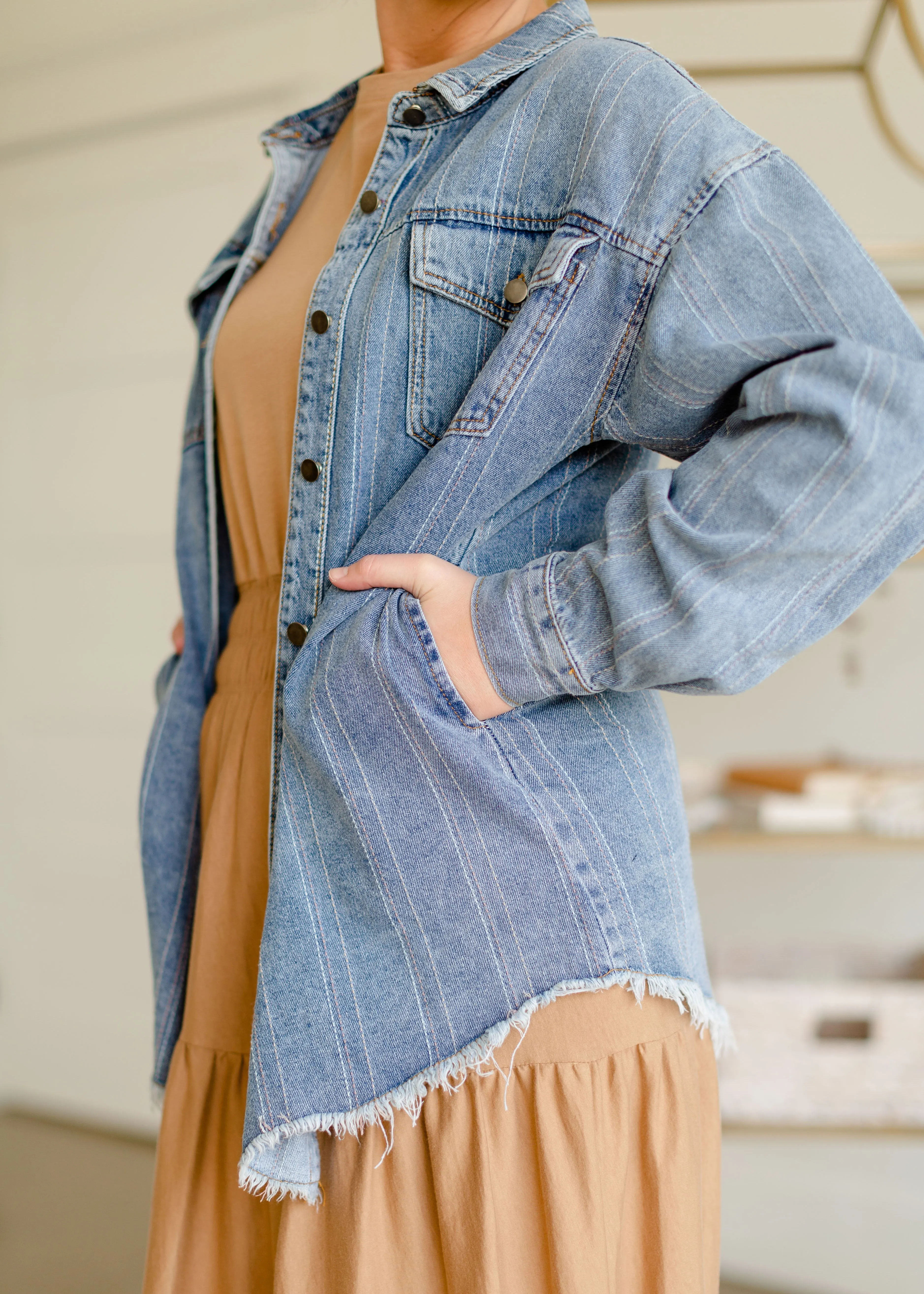 Striped Denim Shirt Jacket - FINAL SALE