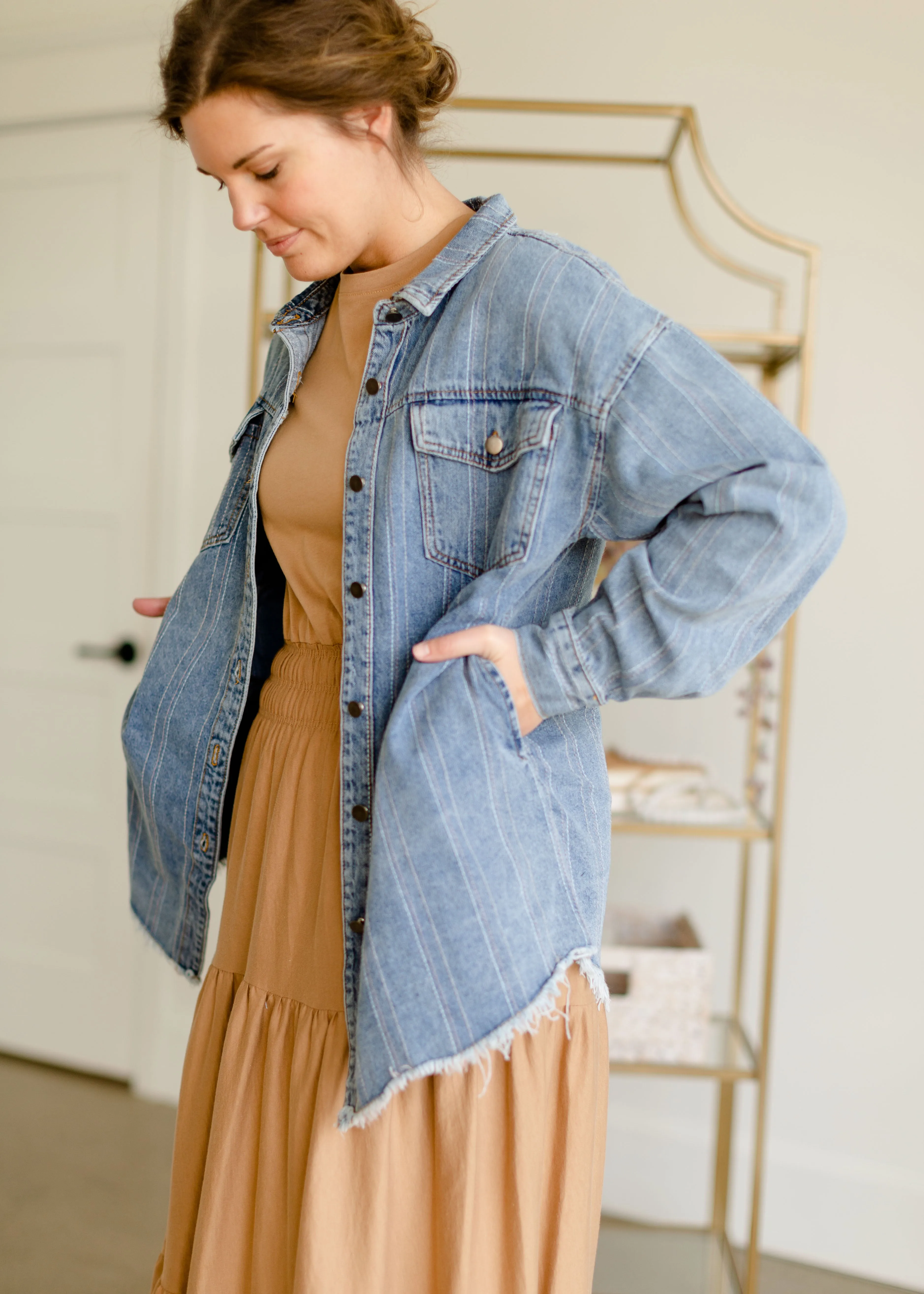 Striped Denim Shirt Jacket - FINAL SALE