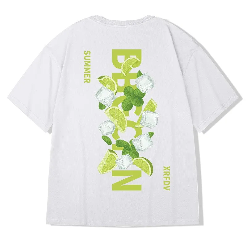 Summer t-shirts lemon loose oversize pure cotton versatile couple wear