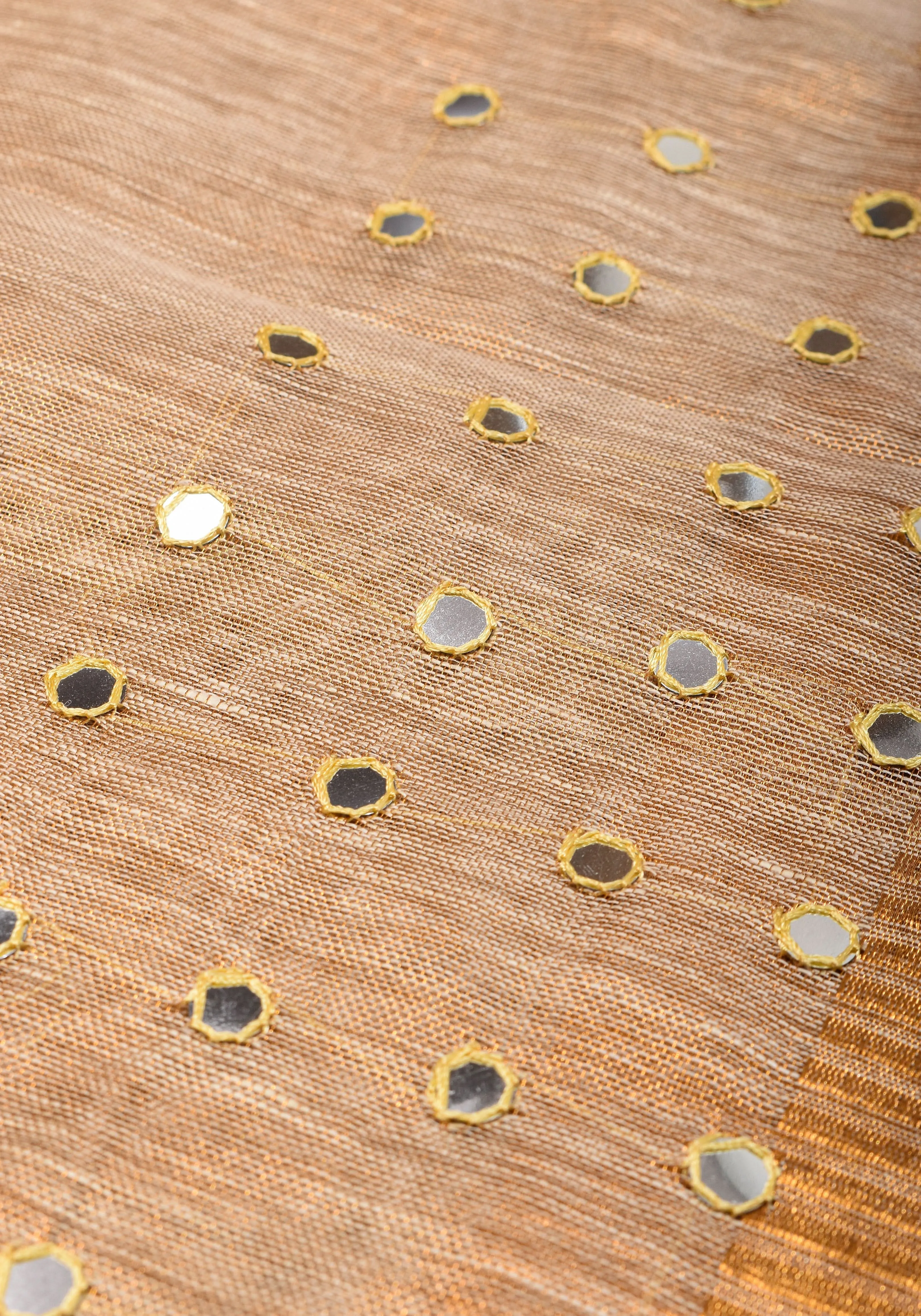 Tan Gold Tissue Linen Saree with light mirror work