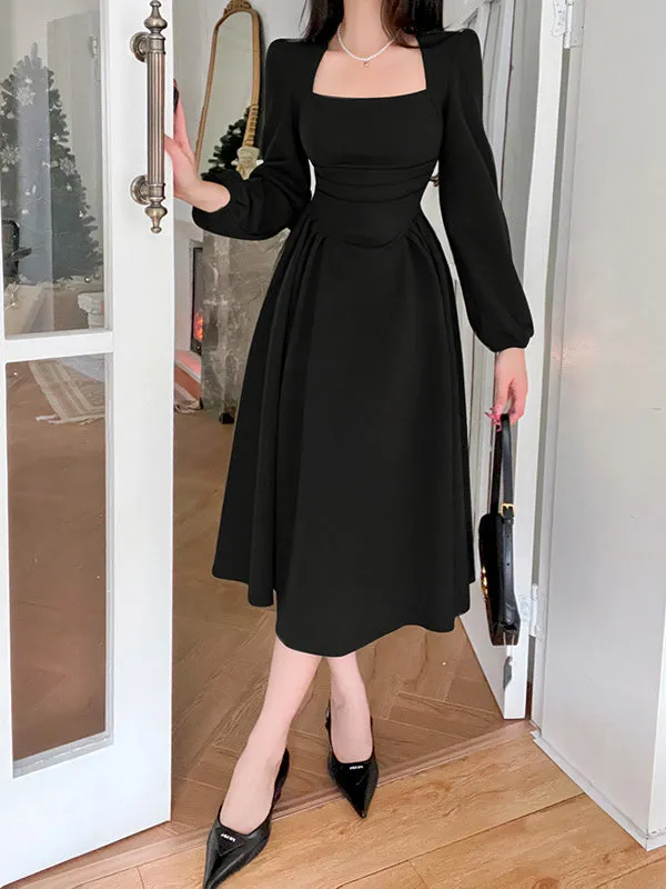 TastyHottie - Green Puff Sleeve Midi Hem Dress