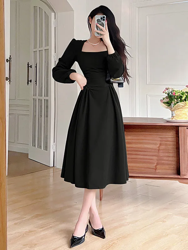TastyHottie - Green Puff Sleeve Midi Hem Dress