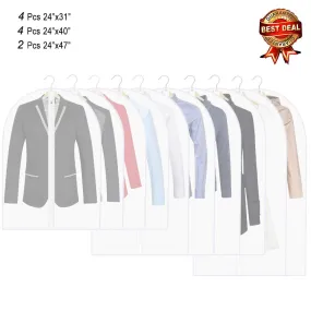 Thipoten Garment Bags, Set of 10 Lightweight Dust Proof Suit Bags with Full Stainless Steel Zipper, Garment Bags for Storage/Closet/Travel (Translucent, 4M 4L 2XL)