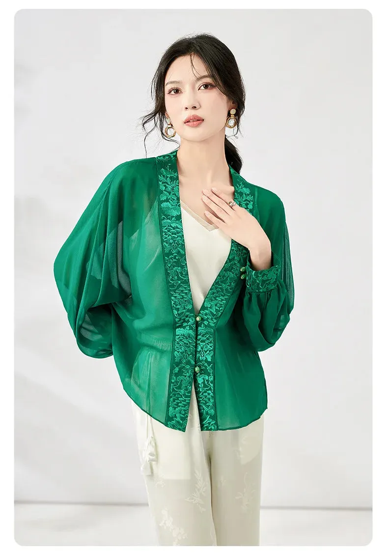 Versatile Real Silk Embroidery Blouse