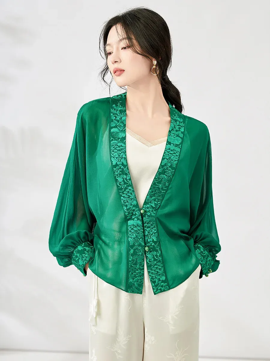 Versatile Real Silk Embroidery Blouse