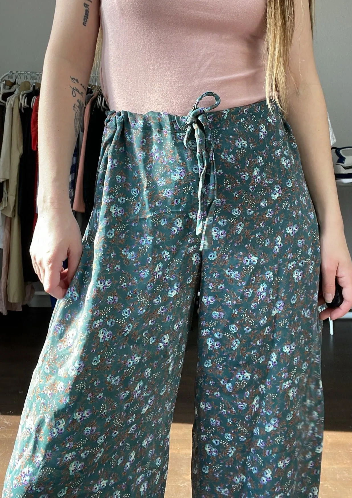 Vintage Floral Drawstring Pants - S/M