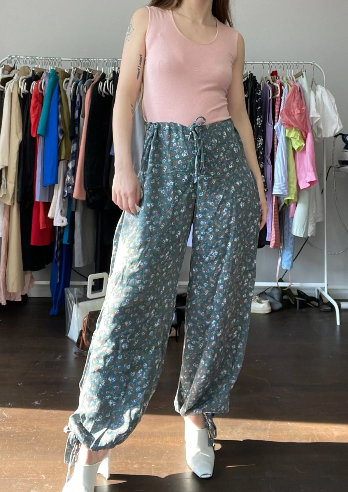 Vintage Floral Drawstring Pants - S/M