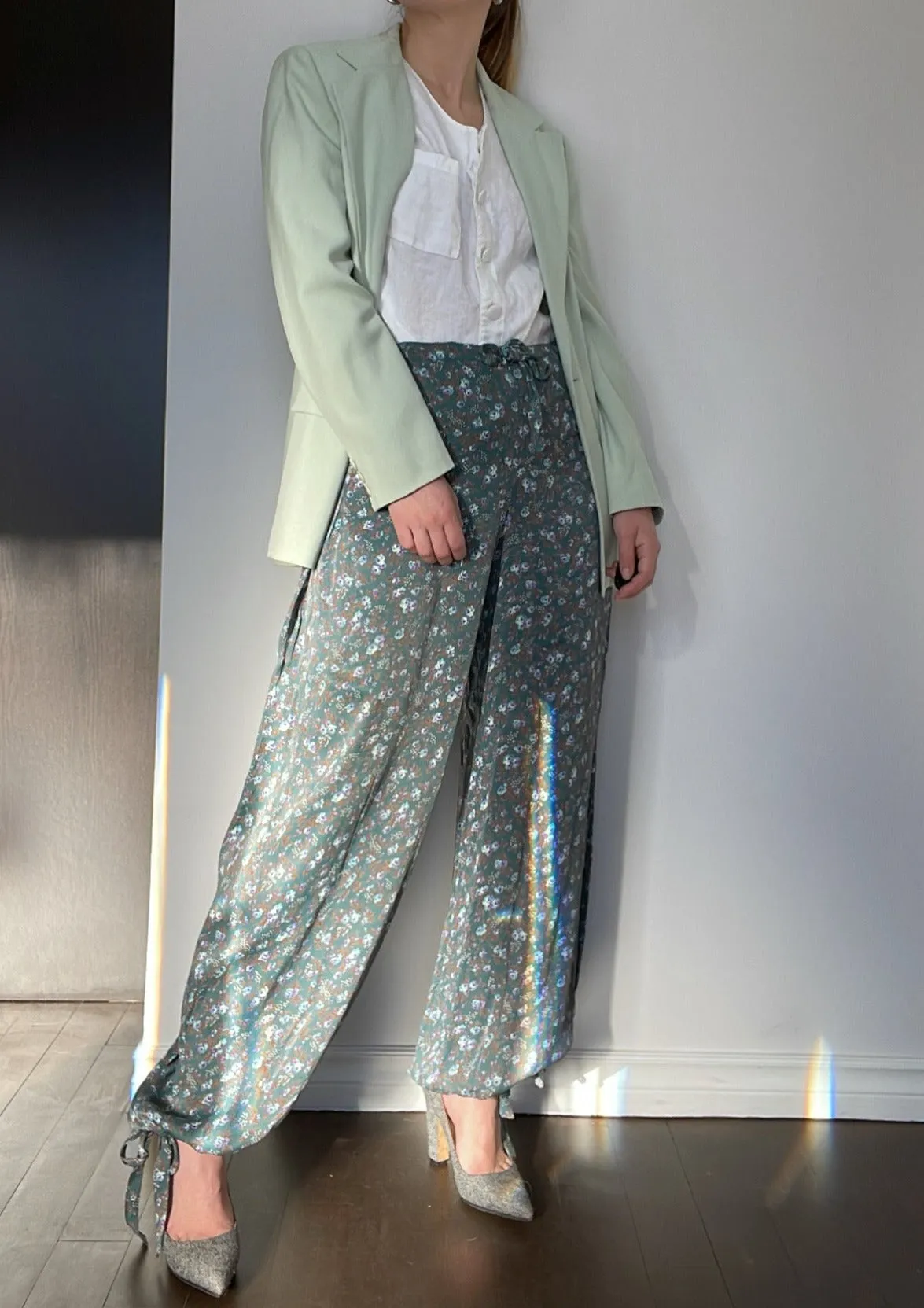 Vintage Floral Drawstring Pants - S/M