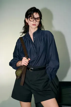 Vintage Stand Collar Button Up Shirt