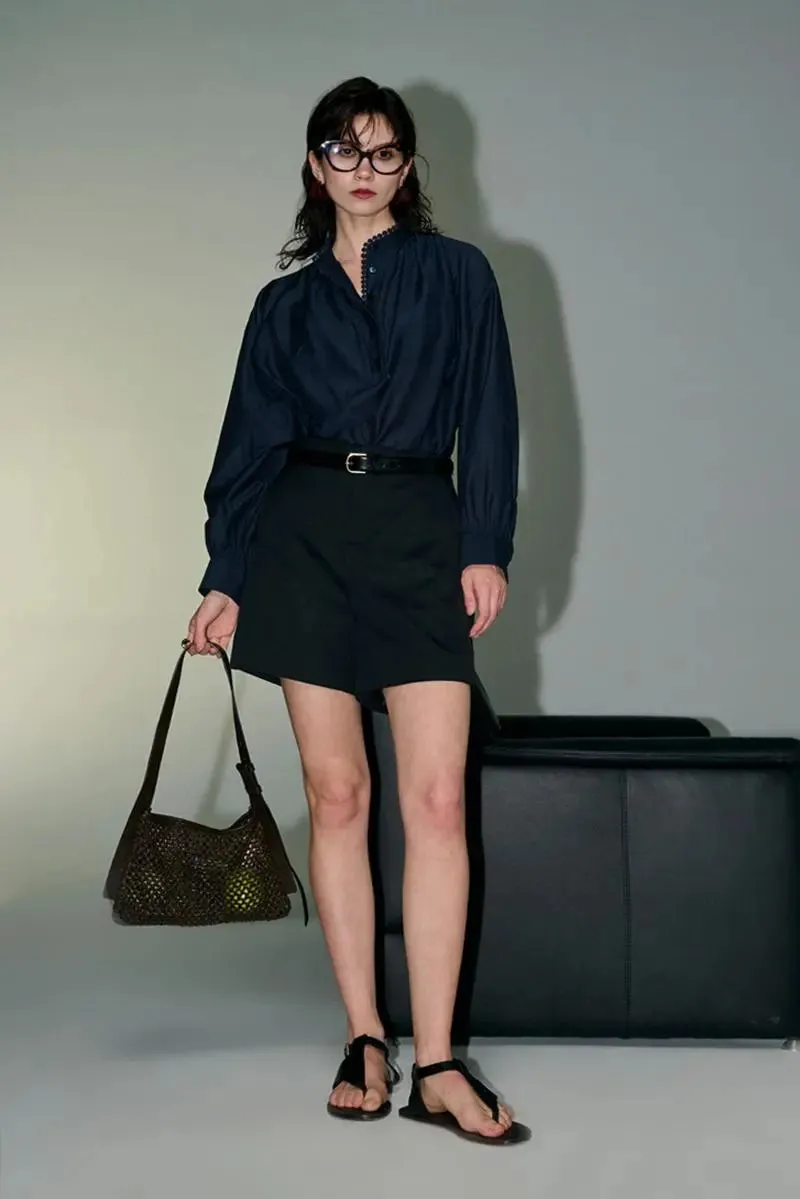 Vintage Stand Collar Button Up Shirt