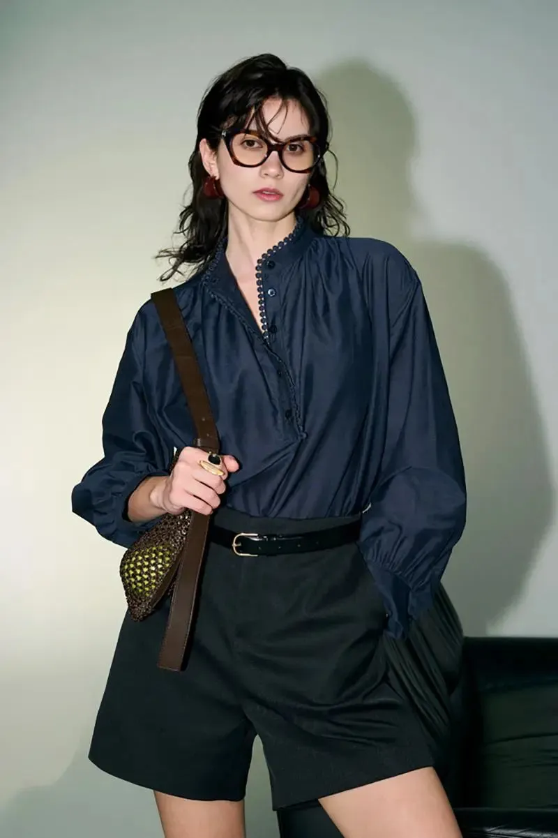 Vintage Stand Collar Button Up Shirt