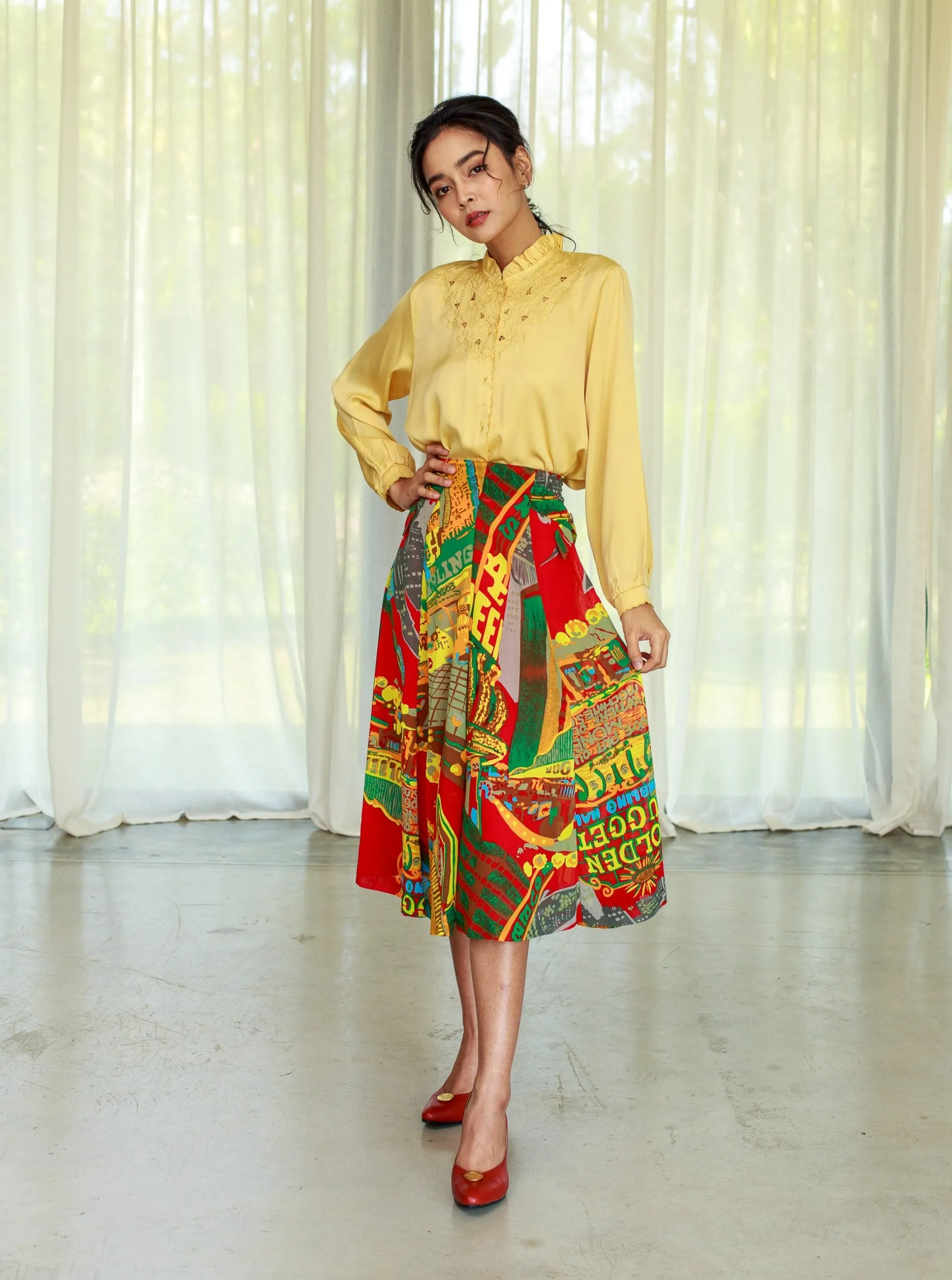Vintage Yellow Silk Intricate Embroidery Full Sleeved Blouse