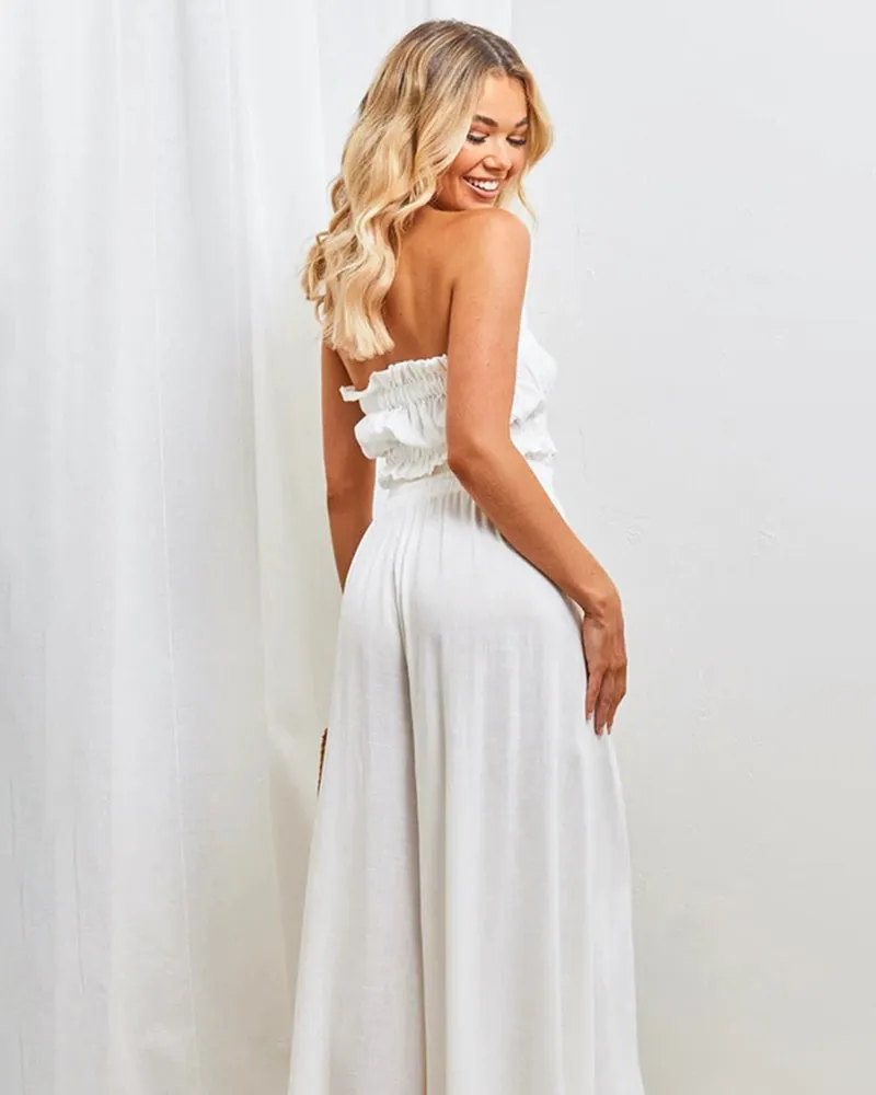 Wide Leg Flowy Pants Summer Boho Elastic Waist Drawstring Palazzo Trousers