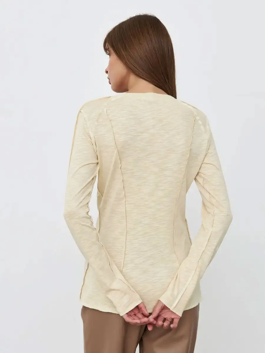 Women's Fashion Casual Contrast Stitching Crew Neck Long Sleeve T-Shirt