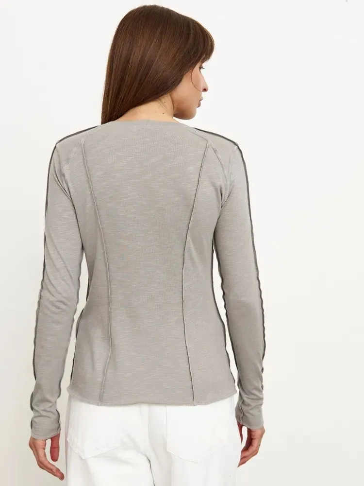 Women's Fashion Casual Contrast Stitching Crew Neck Long Sleeve T-Shirt