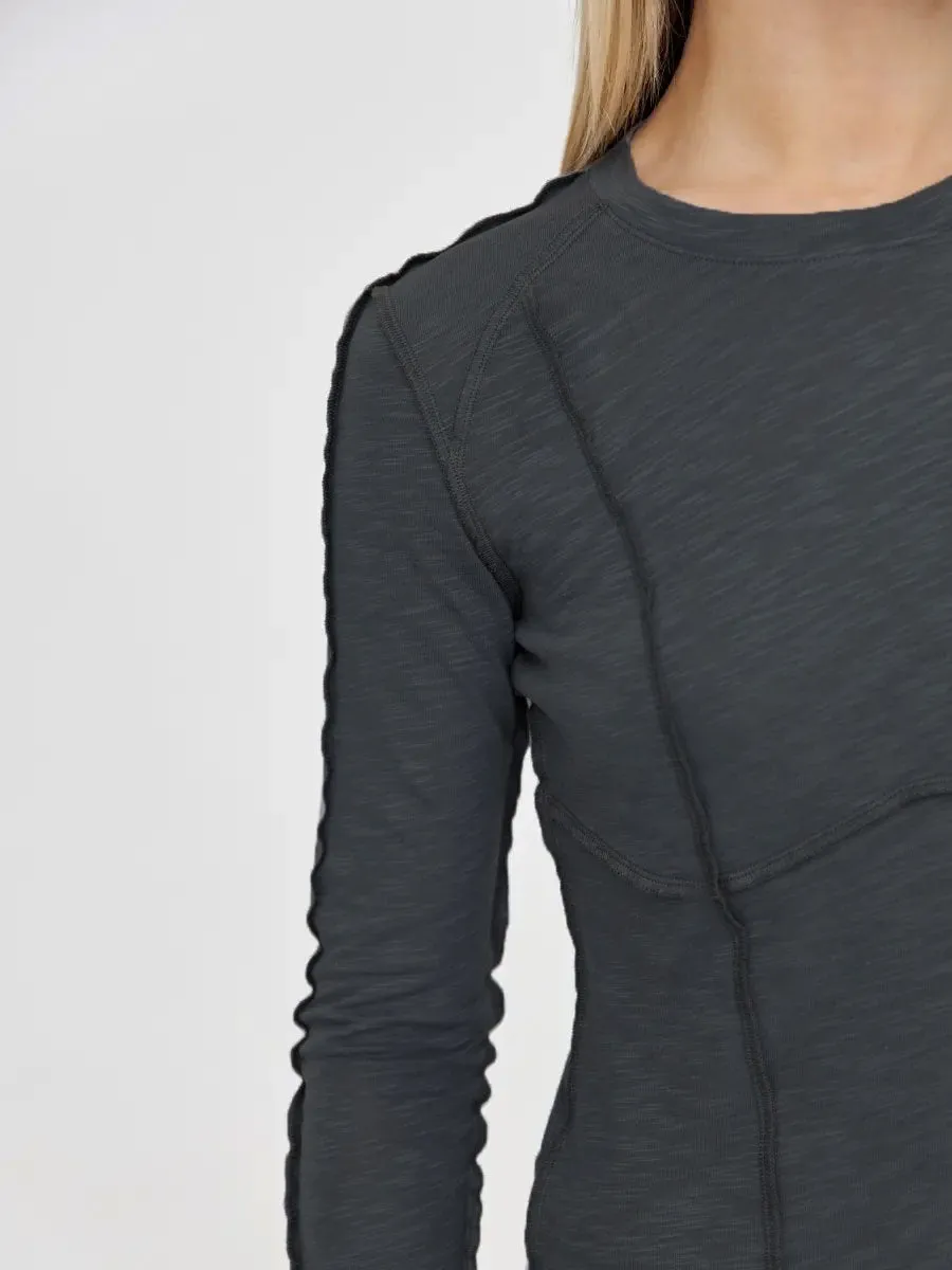 Women's Fashion Casual Contrast Stitching Crew Neck Long Sleeve T-Shirt
