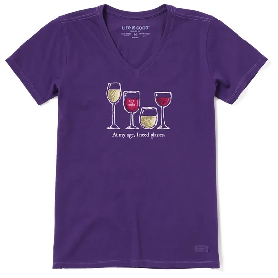 Women's I Need Wine Glasses Short-Sleeve Vee - Deep Purple