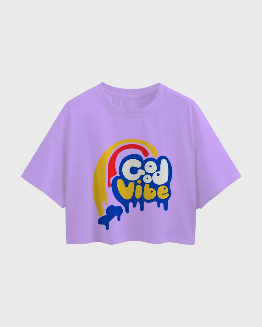Womens Oversized Cropped TShirt Funky Good Vibes