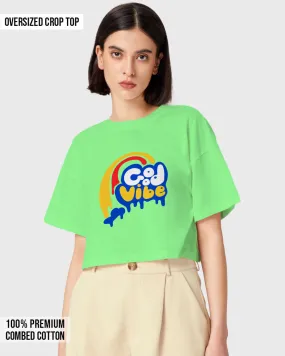 Womens Oversized Cropped TShirt Funky Good Vibes